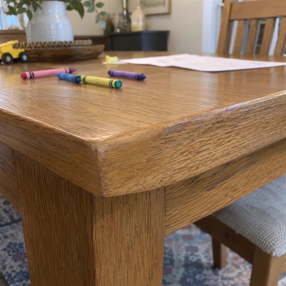 Repaired oak dining table corner